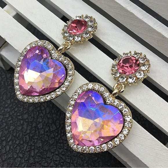 Betsey Johnson Jewelry - EARRINGS! Betsey Johnson Heart Drop Earrings BNWT Pink & Purple Gemstone earring